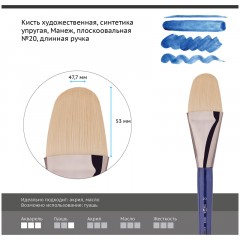 Кисть художественная синтетика упругая Гамма "Манеж", плоскоовальная №20, длинная ручка - фото 2