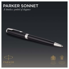 Ручка шариковая Parker "Sonnet Black Lacquer CT" черная, 1,0мм, поворот., подарочная упаковка Ручка шариковая Parker "Sonnet Black Lacquer CT" черная, 1,0мм, поворот., подарочная упаковка - фото 2