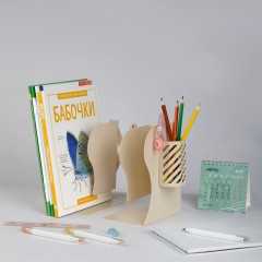 Подставка для книг СТАММ, металлическая, раздвижная, бежевая, с подставкой для карандашей - фото 8