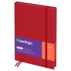 Ежедневник датированный 2026г., А5, 184л., кожзам, Berlingo "Western", красный, с резинкой