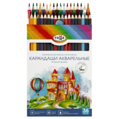 Карандаши акварельные Гамма "Классические", 36цв., шестигранные, заточен., с кистью, картон. упак., европодвес Карандаши акварельные Гамма "Классические", 36цв., шестигранные, заточен., с кистью, картон. упак., европодвес - фото 3