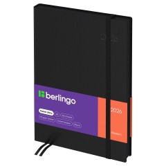 Ежедневник датированный 2026г., А5, 184л., кожзам, Berlingo "Western", черный, с резинкой