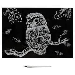 Гравюра с эффектом золота ТРИ СОВЫ "Сова", А4 - фото 2