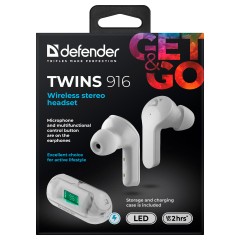 Наушники с микрофоном беспроводные Defender Twins 916, Bluetooth, разъем Type-C, белый - фото 9