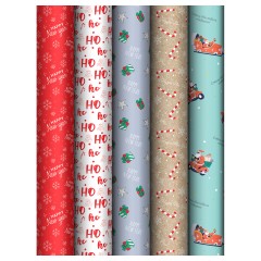 Упаковочная бумага глянц. 70*100см, MESHU "Ho ho", 80г/м2, ассорти 5 дизайнов