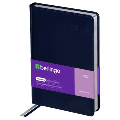 Ежедневник датированный 2026г., А5, 184л., кожзам, Berlingo "Silver Pristine", сер. срез, синий