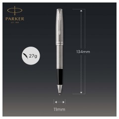 Ручка-роллер Parker "Sonnet Stainless Steel CT" черная, 0,8мм, подарочная упаковка - фото 3