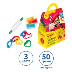 Пластилин растительный JOVI "Super kit", 03 цвета, 150г, растительный, 6 формочек, 1 скалка, картонная упаковка - фото 2