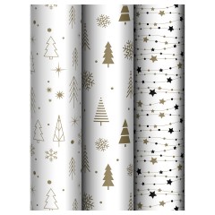 Упаковочная бумага глянц. 70*100см, MESHU "Gold NY pattern", 80г/м2, ассорти 3 дизайна