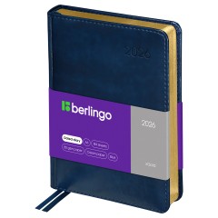 Ежедневник датированный 2026г., А6, 184л., кожзам, Berlingo "xGold", зол. срез, синий