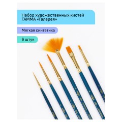 Набор художественных кистей синтетика Гамма "Галерея", 6шт., круглые №2/0, 3, 6, плоские №2, 8, веерные № 4, блистер, европодвес Набор художественных кистей синтетика Гамма "Галерея", 6шт., круглые №2/0, 3, 6, плоские №2, 8, веерные № 4, блистер, европодвес - фото 2