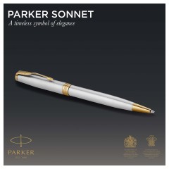 Ручка шариковая PARKER "Sonnet Core Stainless Steel GT", корпус серебро, позолота, черная, 1931507 Ручка шариковая PARKER "Sonnet Core Stainless Steel GT", корпус серебро, позолота, черная, 1931507 - фото 2