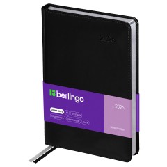 Ежедневник датированный 2026г., А5, 184л., кожзам, Berlingo "Silver Pristine", сер. срез, черный