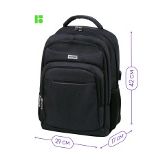Рюкзак Berlingo City "Strict black" 42*29*17см, 2 отделения, 3 кармана, отделение для ноутбука, эргономическая спинка - фото 2