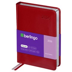 Ежедневник датированный 2026г., А6, 184л., кожзам, Berlingo "Silver Pristine", сер. срез, красный