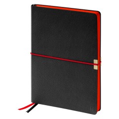 Ежедневник недатированный, А5, 136л., кожзам, Berlingo "Casual", с резинкой, черный, красный срез