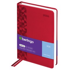 Ежедневник датированный 2026г., А5, 184л., кожзам, Berlingo "Vivella Prestige", красный