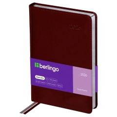 Ежедневник датированный 2026г., А5, 184л., кожзам, Berlingo "Silver Pristine", сер. срез, коричневый