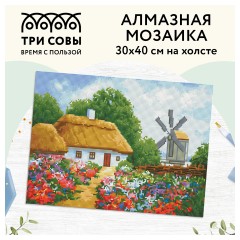 Алмазная мозаика ТРИ СОВЫ "Хутор", 30*40см, холст, картонная коробка с пластиковой ручкой - фото 2