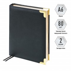 Ежедневник недатированный, А6, 160л., кожа, Delucci, фактурная кожа, черный, зол. срез Ежедневник недатированный, А6, 160л., кожа, Delucci, фактурная кожа, черный, зол. срез - фото 2
