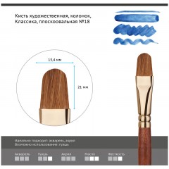 Кисть художественная колонок Гамма "Классика", плоскоовальная №18 Кисть художественная колонок Гамма "Классика", плоскоовальная №18 - фото 2