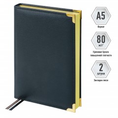Ежедневник недатированный, А5, 160л., кожа, Delucci, фактурная кожа, золот. срез, черный - фото 2