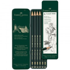 Набор карандашей ч/г Faber-Castell "Castell 9000", 6шт., HB-8B, заточен., метал. кор. Набор карандашей ч/г Faber-Castell "Castell 9000", 6шт., HB-8B, заточен., метал. кор. - фото 4