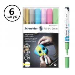 Набор маркеров акриловых Schneider "Paint-it 310", 2мм, ассорти, 6шт. Набор маркеров акриловых Schneider "Paint-it 310", 2мм, ассорти, 6шт. - фото 2