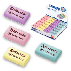 Ластик BRAUBERG "Pastel Mini", 27х18х10 мм, ассорти пастельных цветов, экологичный ПВХ, 229581
