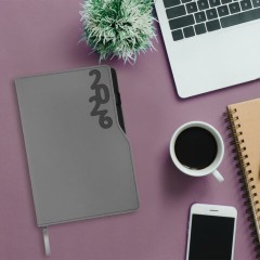 Ежедневник датированный 2026, А5, 150x213 мм, BRAUBERG "Up", под кожу, софт-тач, держатель для ручки, серый, 117119 - фото 5