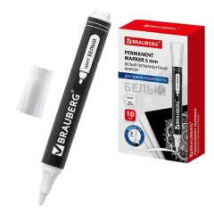 Маркер перманентный БЕЛЫЙ, BRAUBERG "W5", круглый наконечник 5 мм, 151506