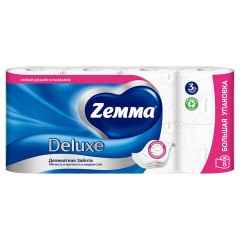 Бумага туалетная 3-слойная 8 рулонов (8х18 м), белая, ZEMMA/ZEWA Deluxe, 53661 - фото 2