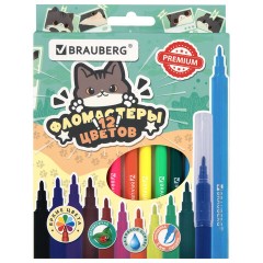 Фломастеры кросс-серия МИЛЫЕ КОТЫ, 12 цветов, вентилируемый колпачок, картонная коробка с европодвесом, BRAUBERG, 152620 - фото 2