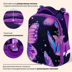 Ранец BRAUBERG PREMIUM, 2 отделения, с брелоком, "Блестящие бабочки", блестки, 38х29х16 см, 274393 - фото 16