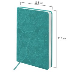 Ежедневник датированный 2026 А5 138x213 мм, BRAUBERG "Foliage", под кожу, гибкий, бирюзовый, 117127 - фото 2