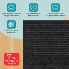 Коврик придверный 40х60 см, ЧЕРНЫЙ, влаго-грязезащитный, 450 г/м2, ребристый, PRIMILA EXTRA, 701027 - фото 9