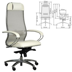 Кресло офисное МЕТТА "SAMURAI" SL-1, сверхпрочная ткань-сетка/экокожа, бежевое - фото 3