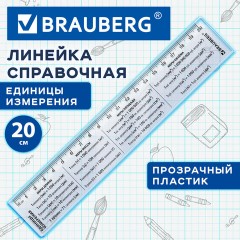 Линейка пластиковая 20 см BRAUBERG, справочная, единицы измерения, 210901 - фото 2