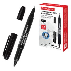 Маркер перманентный двусторонний BRAUBERG "Double", ЧЕРНЫЙ, наконечники 0,8/3 мм, 151635