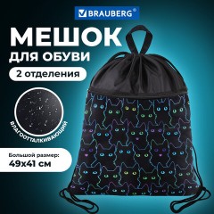 Мешок для обуви BRAUBERG БОЛЬШОЙ, с ручкой, карман на молнии, сетка, 49х41 см, "Cats", 271059 - фото 7