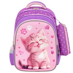 Рюкзак SNOOBAG (СНУБЭГ) MIND с пеналом в комплекте, 2 отделения, "Озорной котик", 40х28х18 см, 274443 - фото 2
