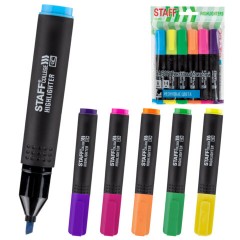 Набор текстовыделителей 6 НЕОНОВЫХ ЦВЕТОВ, АССОРТИ, STAFF College "STICK NEON", линия письма 1-4 мм, скошенный наконечник, 152534