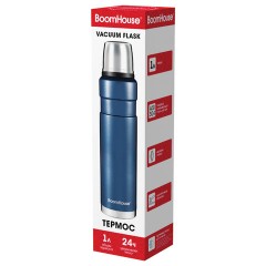 Термос 1 л, BOOMHOUSE (БУМХАУС) DARKBLUE, нержавеющая сталь SUS304, молотковая эмаль, крышка/кружка, синий, 700310 - фото 3