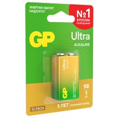 Батарейка 1 шт., GP Ultra G-Tech, Крона (6LR61, 6LF22, 1604A), алкалиновая, блистер, 1604AU-5CR1 - фото 5