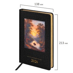 Ежедневник датированный 2026 А5 138х213 мм, BRAUBERG "ArtGallery", под кожу, нашивка, черный, 117405 - фото 2