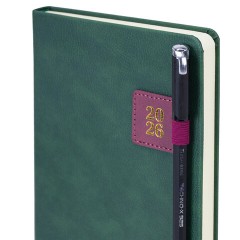 Ежедневник датированный 2026 А5 138х213 мм, BRAUBERG "Accent", под кожу, держатель, зеленый/бордо, 117387 - фото 5