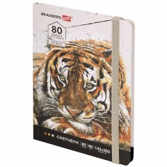 Скетчбук, белая бумага 80 г/м2, 145х203 мм, 80 л., резинка, твердый, BRAUBERG ART DEBUT "Тигр", 114580 - фото 2