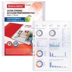Папки-файлы перфорированные А4 BRAUBERG "EXTRA 1100", КОМПЛЕКТ 50 шт., гладкие, ПЛОТНЫЕ, 110мкм, 229674 Папки-файлы перфорированные А4 BRAUBERG "EXTRA 1100", КОМПЛЕКТ 50 шт., гладкие, ПЛОТНЫЕ, 110мкм, 229674 - фото 4