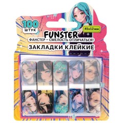 Закладки клейкие Z-сложения FUNSTER (ФАНСТЕР) "Аниме", 45х12 мм, 100 шт., (5 цветов х 20 листов), в диспенсере, 116700