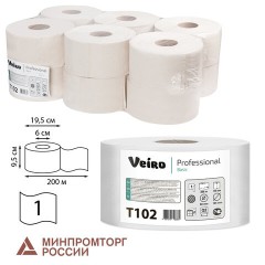 Бумага туалетная д/дисп Veiro Q2 Basic 1сл сер вторич 200м 12рул/уп T102
